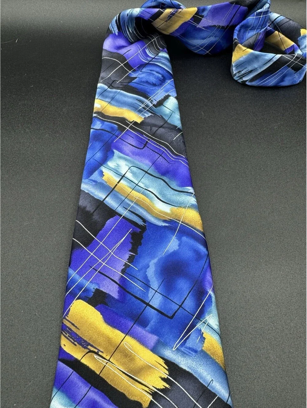 J Garcia Birdland Collection 62 Silk Tie Abstract Blue Purple 59” x 3.5”